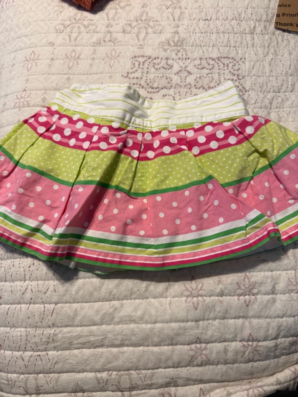 Gymboree Pink, Lime Green and White Polka Dot Tiered Skirt